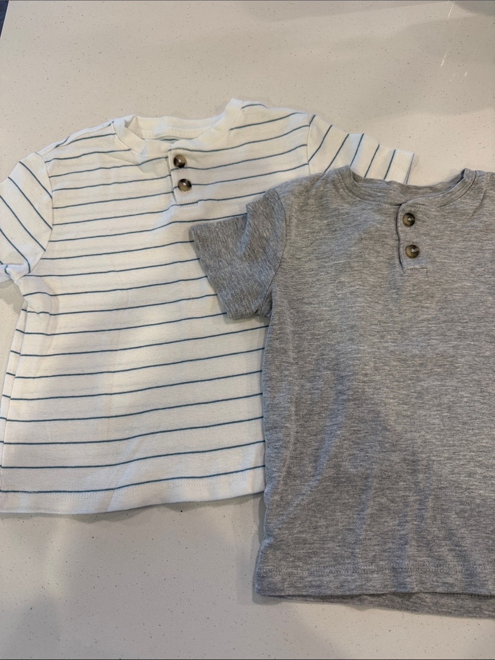 H&M Short-Sleeve Henley Tees - Gray & White with Blue Stripe